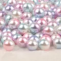 Iridescent ABS imitation pearls in soft gradient pastel colors for DIY jewelry crafts - No Hole / 10mm, approx 50 Pieces / Pink Light Green