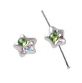 Cuenta de estrella de perlas acrílicas con tres cristales para joyería artesanal - Estilo Pentagrama (Strass redondo verde) / 12x11mm (1 Pieza/Paquete) / Blanco perla
