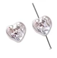 Cuentas en forma de corazón con textura de lava y diamantes de imitación para DIY - Estilo Corazón (Strass rosa y transparente) / 14x13mm (1 Pieza/Paquete) / Blanco perla
