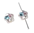 Cuenta de flor de perla acrílica con diamantes de imitación azules y rosas para joyas - Estilo Estrella Gorda (Strass cuadrado azul) / 12x11mm (1 Pieza/Paquete) / Blanco perla