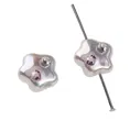 Cuenta de flor acrílica con cristal de corazón rosa y agujero central para joyería DIY - Estilo Estrella Gorda (Strass rosa y transparente) / 12x11mm (1 Pieza/Paquete) / Blanco perla