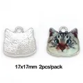 Μενταγιόν γάτας για DIY κοσμήματα μεγέθους 17x17mm σε σετ των δύο τεμαχίων - Περίπου 17x17mm / Στυλ Γάτας Ανοιχτό Πράσινο (2 Τεμάχια/Συσκευασία)