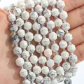 Facettierte sechseckige weiße Türkisperlen für DIY handgemachten Armbandschmuck - 10mm (ca. 35 Stk/Strang) / Natural White Turquoise