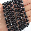 Facettierte schwarze Steinperlen mit transparenten Trennperlen als Mehrschichtarmband - 8mm (ca. 35 Stk/Strang) / Natürlicher schwarzer Onyx
