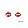Ciondolo labbra rosse in lega con strass per gioielli fai da te 15x17mm - Forma di Labbra / 4 Pezzi (15x17mm) / Rosso