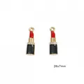 Ciondolo rossetto in lega dorata con smalto e strass per la creazione di gioielli fai da te - Stile rossetto / 4 Pezzi (26x7mm) / Oro