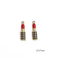 Ciondolo rossetto con smalto rosso e strass neri per la creazione di gioielli fai da te - Stile Rossetto (con Strass Nero) / 2 Pezzi (27x7mm) / Oro