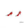 Ciondolo scarpa con tacco alto rosso smaltato e cristalli per creazione di gioielli - Forma di Scarpa con Tacco / 2 Pezzi (25x6mm) / Oro bianco