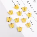 Pendentifs papillon en acrylique jaune avec cadre en alliage doré pour bijoux DIY - Lot de 4 / Jaune