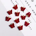 Pendentifs papillon en acrylique rouge avec cadre en métal doré pour la création de bijoux - Rouge