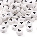 White round ceramic bead with black uppercase letter A for DIY jewelry making - 8x4mm (1.5mm Hole) - 5 Pieces/Pack / Letter A