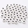 White flat round ceramic bead with black letter B for DIY handmade jewelry crafts - 8x4mm (1.5mm Hole) - 5 Pieces/Pack / Letter B