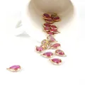 Pink waterdrop pendant with gold copper frame for DIY earring jewelry making - 2 Pcs/Set / Purple