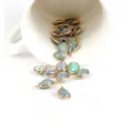 DIY teardrop jewelry pendant with iridescent blue-green opal and gold-plated copper edge - 2 Pcs/Set / Gray