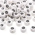 White round ceramic bead with black letter G for DIY jewelry making and bracelets - 8x4mm (1.5mm Hole) - 5 Pieces/Pack / Letter G