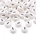 White round ceramic bead with black hyphen symbol for DIY jewelry and bracelet making - 8x4mm (1.5mm Hole) - 5 Pieces/Pack / Letter I