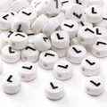 White round acrylic alphabet beads with black letter L for DIY bracelet making - 8x4mm (1.5mm Hole) - 5 Pieces/Pack / L