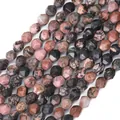 Faceted natural rhodonite stone beads with pink and black mottled texture for DIY jewelry - 6mm / Rhodonite