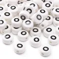 White disc-shaped ceramic bead with black letter O for DIY bracelet jewelry making - 8x4mm (1.5mm Hole) - 5 Pieces/Pack / Letter O