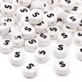 White ceramic alphabet bead with black letter S for DIY bracelet making and jewelry crafts - 8x4mm (1.5mm Hole) - 5 Pieces/Pack / S