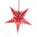 Roter holografischer Laserpapier-Sternanhänger mit Stern-Mond-Lochmuster und Kordelzug - 30cm / Rot