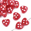 Handgefertigte rote Herz-Glasperle mit weißen Punkten für DIY Schmuckherstellung - Herzform / 15x15mm (1 Stück/Packung) / Rot Gepunktet