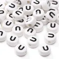 White ceramic alphabet bead with letter U for DIY bracelet making and crafts - 8x4mm (1.5mm Hole) - 5 Pieces/Pack / Letter U