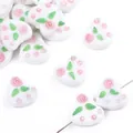 Handgefertigte weiße Herz-Glasperle mit rosa Rosenrelief für DIY-Schmuckherstellung - Herzform / 15x15mm (1 Stück/Packung) / Weiße Blume