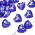 Herzperlen aus königsblauem Glas mit Rosen-Gravur für DIY Schmuckherstellung - Herzform / 15x15mm (1 Stück/Packung) / Dunkelblaue Blumen