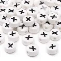 Flat round white ceramic bead with black letter X for DIY jewelry and bracelets - 8x4mm (1.5mm Hole) - 5 Pieces/Pack / Letter X