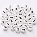 DIY ceramic alphabet beads in white with black letter Z for bracelets and jewelry - 8x4mm (1.5mm Hole) - 5 Pieces/Pack / Letter Z