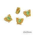 Goldene Schmetterlingsperle mit grünem Stein und Hohldesign, 12x10mm für DIY-Schmuck - Schmetterlingsperle (12x10mm) / 1 Stück / Grün