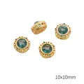 Goldene 10mm Emaille-Hohlperle mit blaugrünem Stein für DIY-Schmuckherstellung - Runde Perle (10mm) / 1 Stück / Pfauengrün