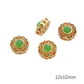 Goldene filigrane Rundperle mit grünem Cabochon und bunten Strasssteinen 12x12mm - Runde Perle (12mm) / 1 Stück / Grün