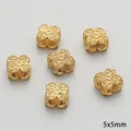 Χρυσές χάντρες τριφύλλι 5x5mm με λουλουδάτα σχέδια για χειροποίητα κοσμήματα DIY - Ματ Χρυσό Τετράφυλλο Τριφύλλι (FGT546-11)