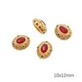 Antike Goldperlen 10x12mm hohl mit roten Rubinen und grünen Smaragd-Akzenten - Ovale Perle (10x12mm) / 1 Stück / Rot
