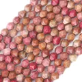 Faceted natural pink rhodonite loose beads for DIY jewelry making and necklaces - Wood Grain Rhodonite