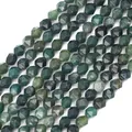 Faceted moss agate gemstone beads in deep green with natural mineral texture for jewelry - Moss Agate