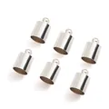Set of 6 polished silver copper round end caps with loops for DIY jewelry making - Silver