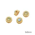 Goldene Sonnenblumenperlen 9x9mm mit blauen und grünen Steinen für DIY-Schmuck - Gezackte Runde Perle (9mm) / 1 Stück / Hellgrün