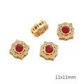 Achteckige Goldperle mit rotem Zirkon und weißen Steinen, Größe 11x11mm für DIY - Gezackte Runde Perle (11x11mm) / 1 Stück / Rot