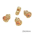 Goldene hohle Kürbisperlen mit 福-Zeichen und Emailleblumen für DIY Schmuck, 10x14mm - Flaschenkürbis-Perle (10x14mm) / 1 Stück / Rot und Grün
