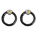 Black round metal heart keychain hooks with yellow heart charms for bag DIY - 27mm / Black