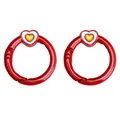 Pair of red round spring snap hooks with heart charms for DIY bag accessories - 27mm / Red