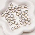 Transparent rectangular glass beads with golden metal frame for DIY jewelry making - Ellipse / 10x12mm (5 Pieces/Pack) / Clear