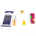 5-piece sewing tool set with needles, ripper, thimble, threader, and folding scissors - Complete Sewing Tool Five Piece Combination