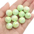 Pale green iridescent acrylic pumpkin beads with vertical stripes for DIY jewelry making - 5 Pieces (Approx 14g) / Green (Approx 16mm/Hole 2mm)