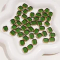 Emerald green glass beads with gold trim edges in rectangular shape for DIY jewelry - Ellipse / 10x12mm (5 Pieces/Pack) / Green