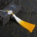 Hanfu tassel pendant with white jade lotus bead and yellow gradient silk fringe - Gradient Golden Yellow