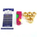 Multicolor plastic needle threaders and gold metal thimbles for DIY hand sewing kit - Multifunctional And Thimble And Hand Needles Kit